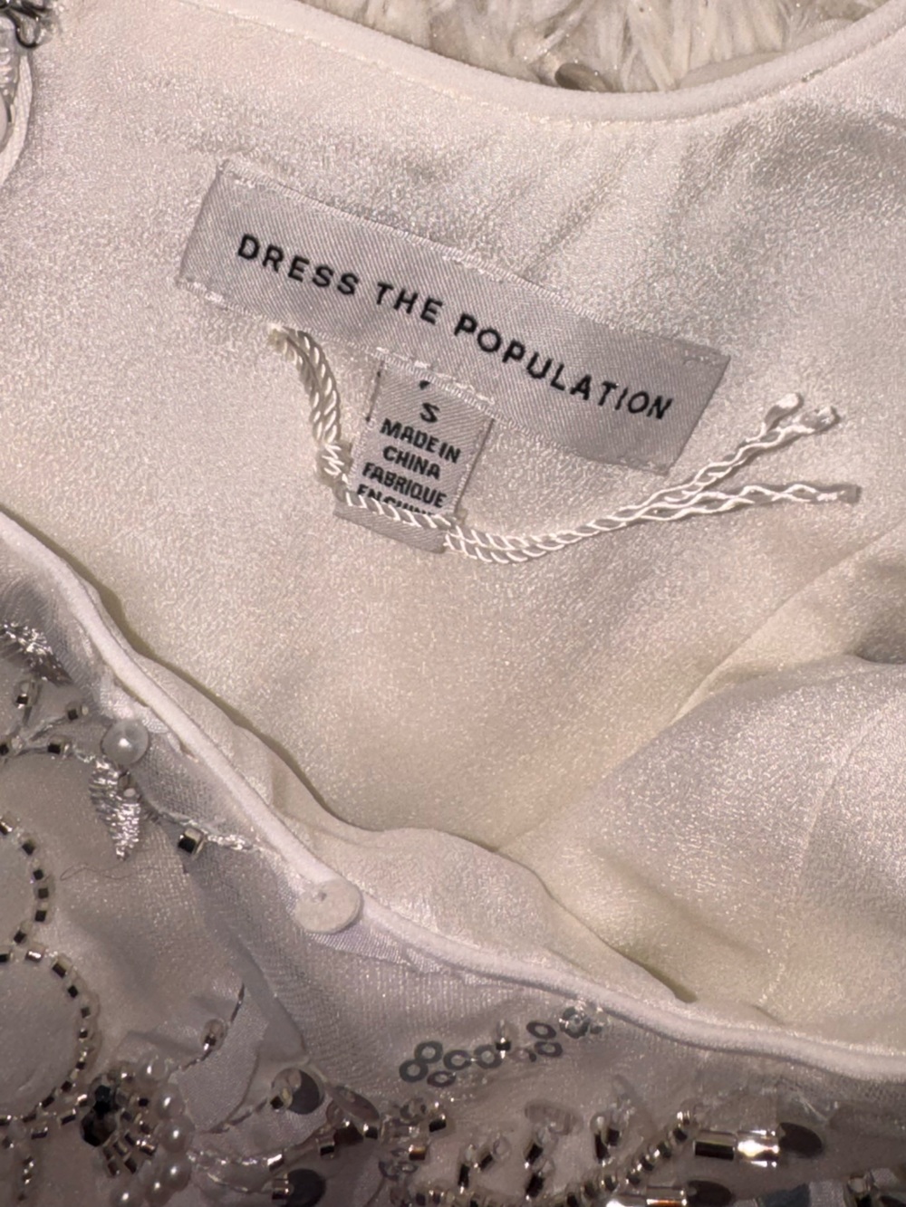 NEW Dress the Population Tyra Beaded Chiffon Mermaid white Gown Sz S - Picture 5 of 6